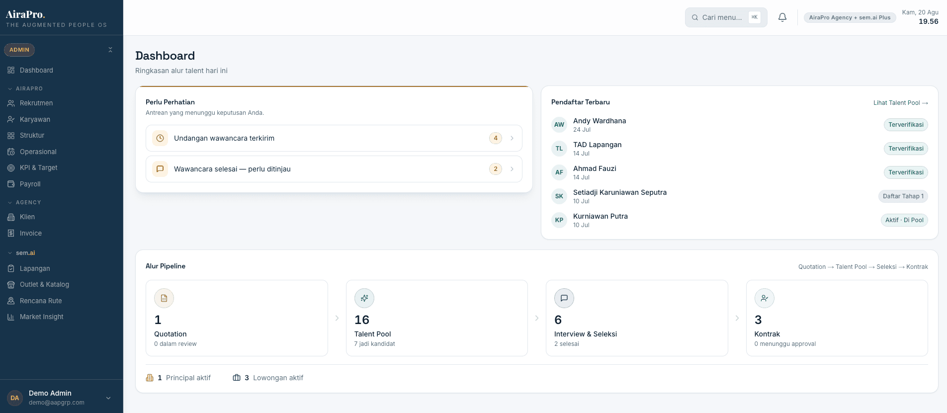 Dashboard web AiraPro